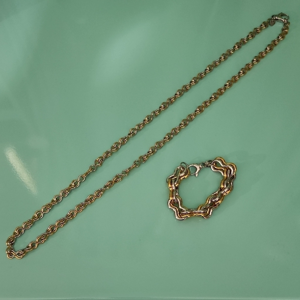 Milor Italy Two-Tone Rope Chain Necklace & Bracelet Set Gold Bronze Tone Jewelry
